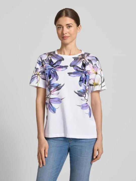 Zdjęcie produktu t-shirt we wzór na całej powierzchni z cekinami Marc Cain Biały