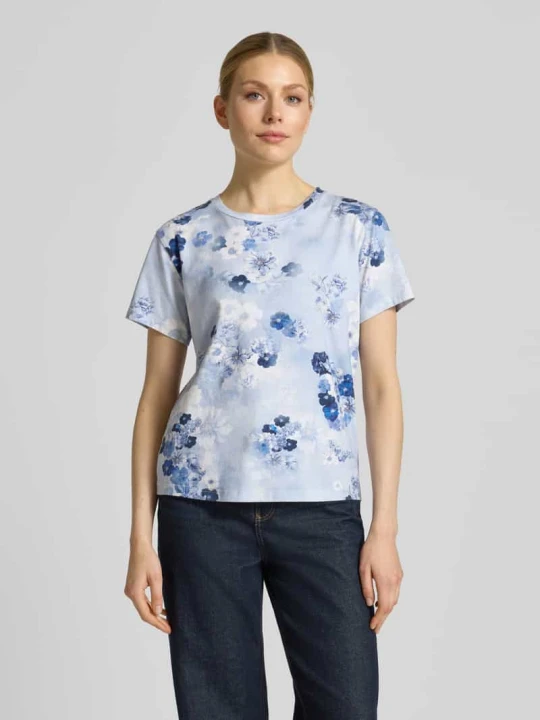 Zdjęcie produktu t-shirt we wzór na całej powierzchni z okrągłym dekoltem Monari Jasnoniebieski melanż