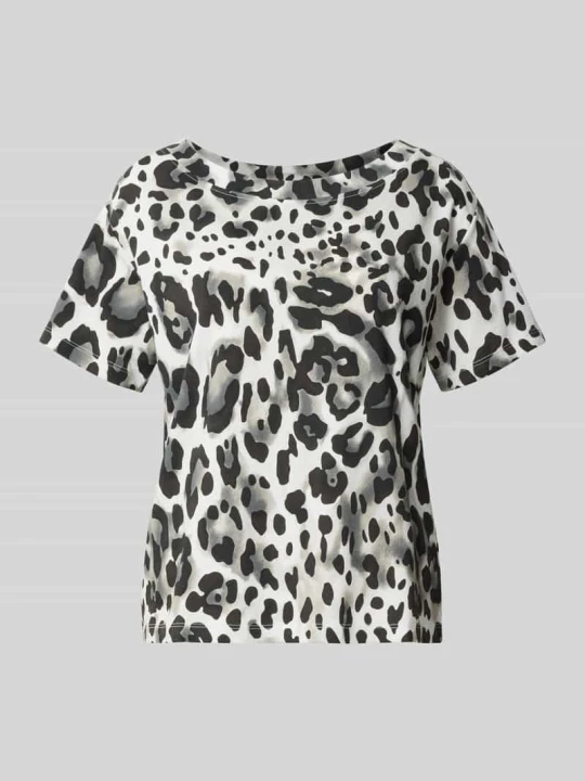Zdjęcie produktu t-shirt we wzór na całej powierzchni z okrągłym dekoltem Monari Ciemnobrązowy