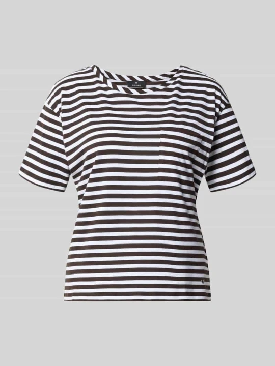 Zdjęcie produktu t-shirt we wzór na całej powierzchni z okrągłym dekoltem Monari Ciemnobrązowy