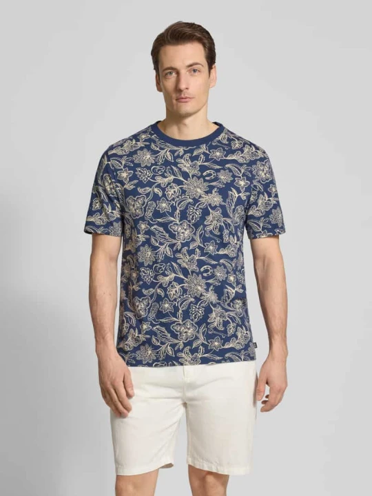 Zdjęcie produktu t-shirt we wzór na całej powierzchni z okrągłym dekoltem Scotch & Soda Granatowy