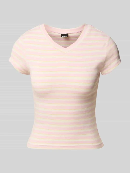 Zdjęcie produktu T-shirt we wzorze na całej powierzchni z dekoltem w serek Gina Tricot Jasnoróżowy