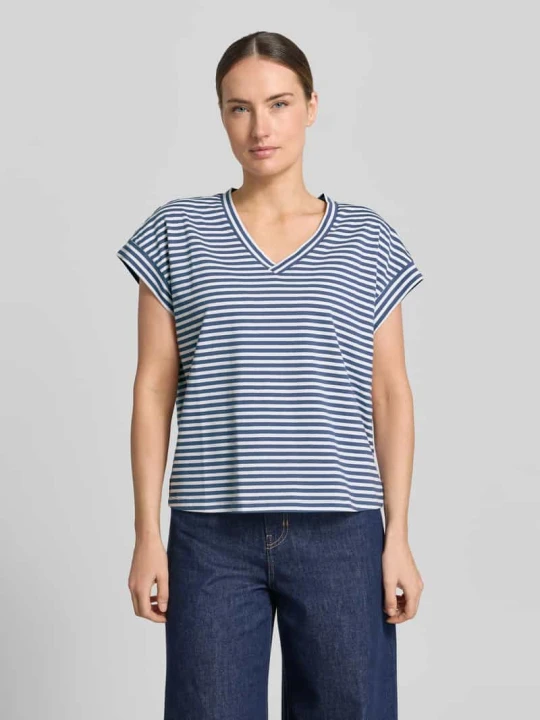 Zdjęcie produktu t-shirt we wzorze na całej powierzchni z dekoltem w serek Zero Granatowy