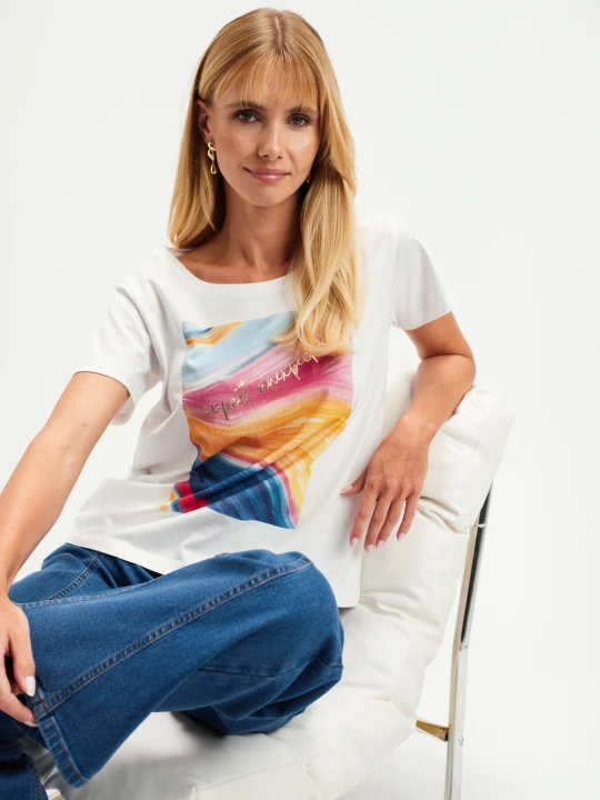 Zdjęcie produktu T-shirt z artystycznym nadrukiem TOP SECRET Biały