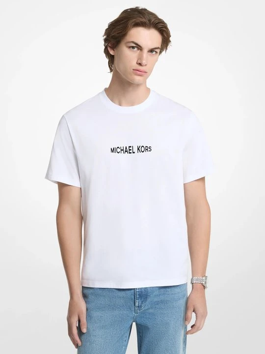 Zdjęcie produktu T-shirt z bawełnianego dżerseju z logo z nadrukiem Michael Kors BIAŁY (Biały)