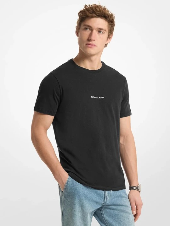 Zdjęcie produktu T-shirt z bawełnianego dżerseju z logo z nadrukiem Michael Kors CZARNY (Czarny)