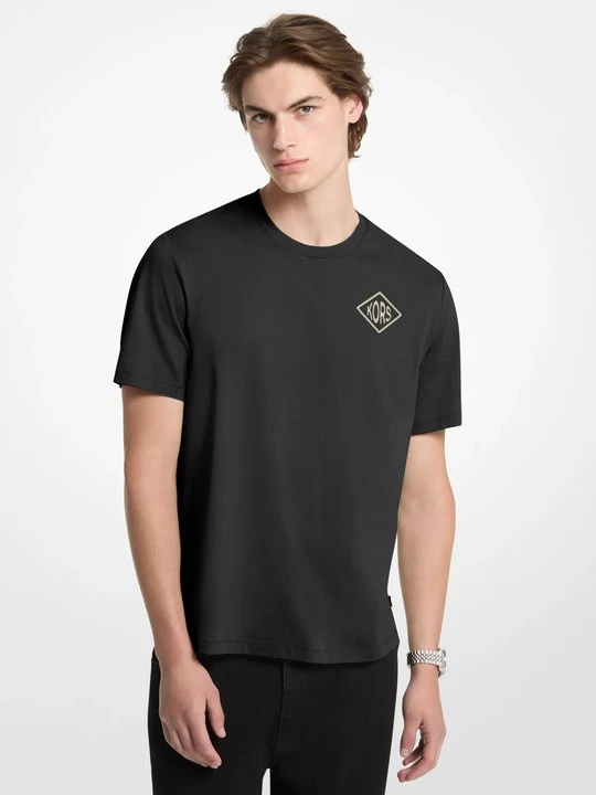 Zdjęcie produktu T-shirt z bawełnianego dżerseju z logo z nadrukiem Michael Kors CZARNY (Czarny)