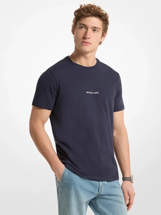 Zdjęcie produktu T-shirt z bawełnianego dżerseju z logo z nadrukiem Michael Kors PÓŁNOC (Niebieski)