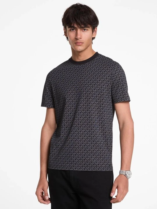 Zdjęcie produktu T-shirt z bawełnianego dżerseju z nadrukiem w charakterystyczne logo Michael Kors CZARNY (Czarny)