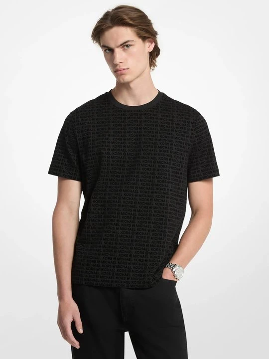 Zdjęcie produktu T-shirt z bawełnianego dżerseju z nadrukiem z logo Michael Kors CZARNY (Czarny)
