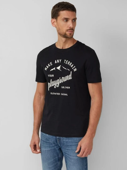 Zdjęcie produktu T-shirt z bawełnianym nadrukiem z przodu s.Oliver czarny