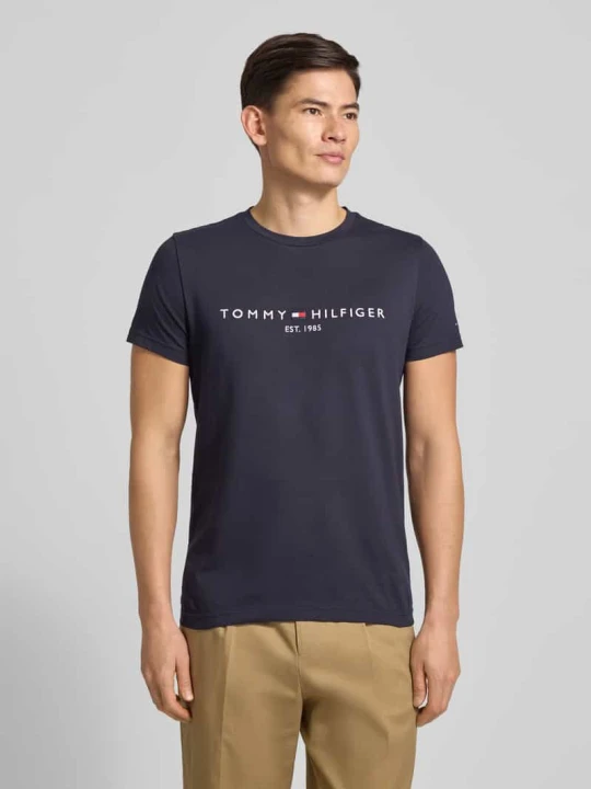 Zdjęcie produktu T-shirt z bawełny bio Tommy Hilfiger Granatowy