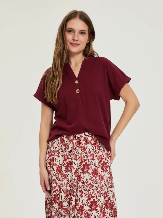 Zdjęcie produktu T-shirt z bawełny burgundowy Moodo