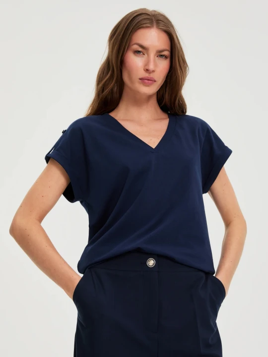 Zdjęcie produktu T-shirt z bawełny granatowy Moodo