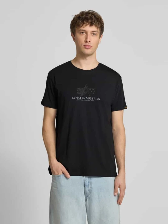 Zdjęcie produktu t-shirt z bawełny model 'BASIC' Alpha Industries Czarny