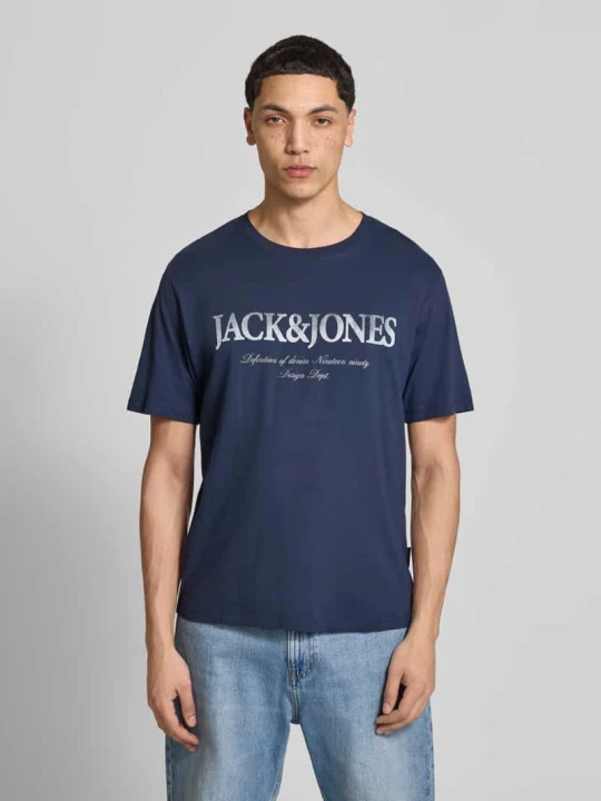 Zdjęcie produktu t-shirt z bawełny model 'DEVIN' Jack&Jones Granatowy
