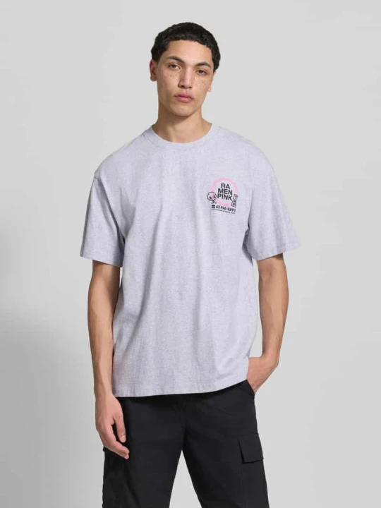 Zdjęcie produktu T-shirt z bawełny Model 'RAMEN PINK' Edwin Jasnoszary melanż