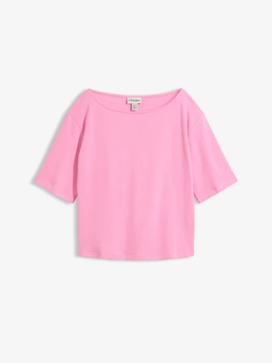Zdjęcie produktu T-shirt z bawełny organicznej o strukturze waflowej BonPrix różowy