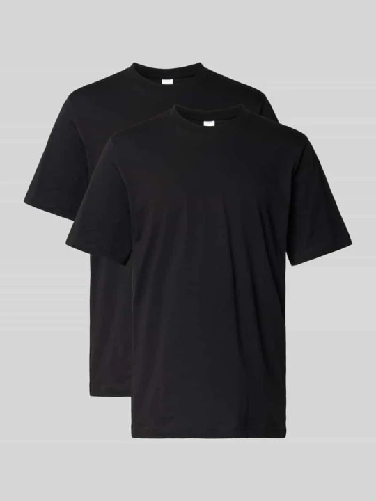 Zdjęcie produktu T-shirt z prążkowanym Okrągły dekolt w Zestaw 2 szt. Schiesser Czarny