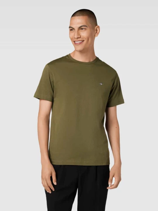 Zdjęcie produktu T-shirt z bawełny z detalem z logo Gant Oliwkowy