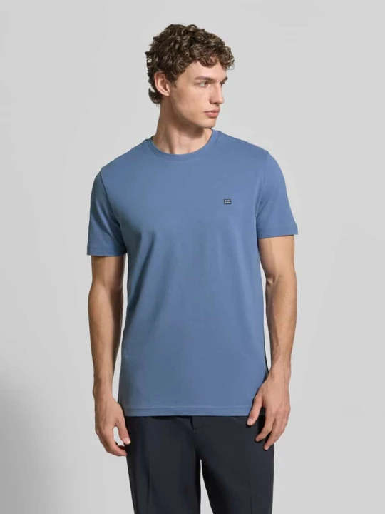 Zdjęcie produktu t-shirt z bawełny z okrągłym dekoltem Christian Berg Jeansowy niebieski