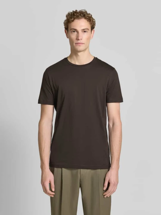 Zdjęcie produktu t-shirt z bawełny z okrągłym dekoltem Christian Berg Czekoladowy