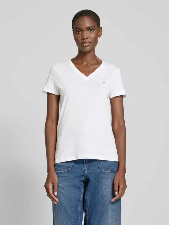 Zdjęcie produktu T-shirt z bawełny z wyhaftowanym logo Tommy Hilfiger Biały