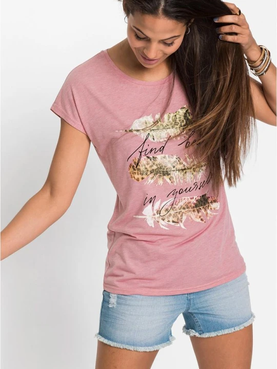 Zdjęcie produktu T-shirt z brokatowym nadrukiem BonPrix różowy