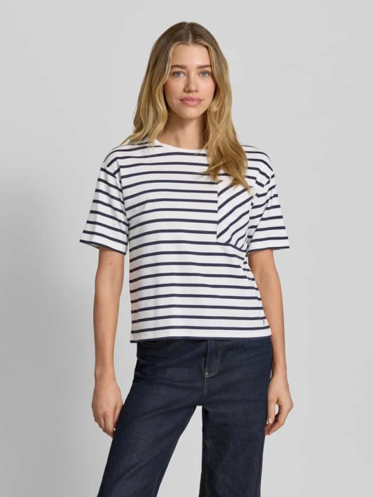Zdjęcie produktu t-shirt z brustaszą i okrągłym dekoltem Monari Granatowy