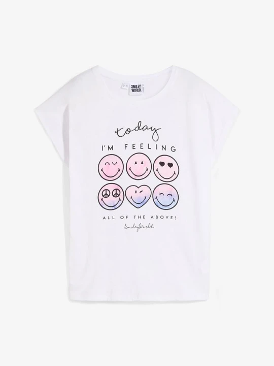 Zdjęcie produktu T-shirt z buźką, z czystej bawełny BonPrix biały