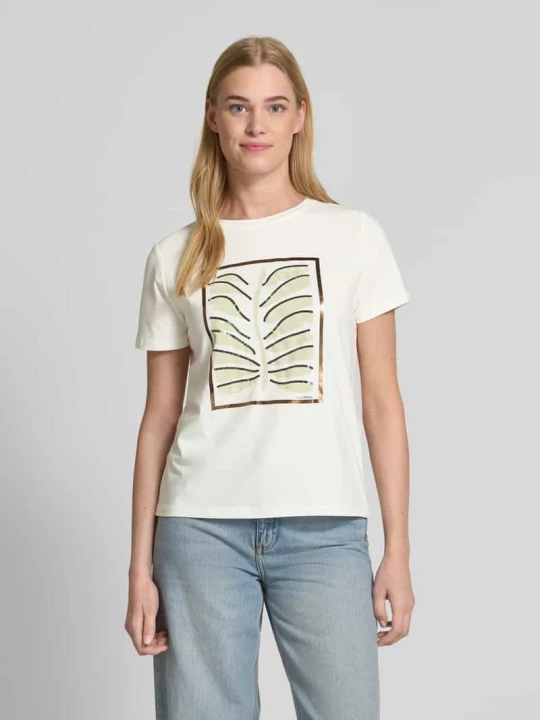 Zdjęcie produktu T-shirt z cekinami i okrągłym dekoltem comma Złamany biały