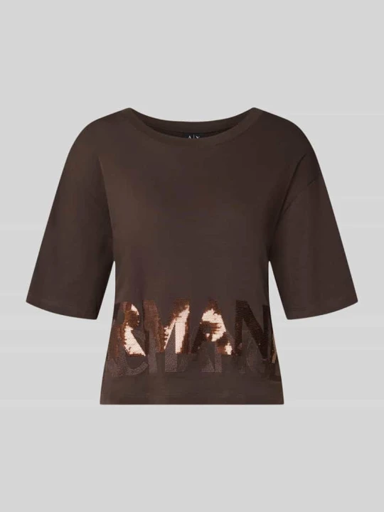 Zdjęcie produktu t-shirt z cekinowym obszyciem Armani Exchange Ciemnobrązowy