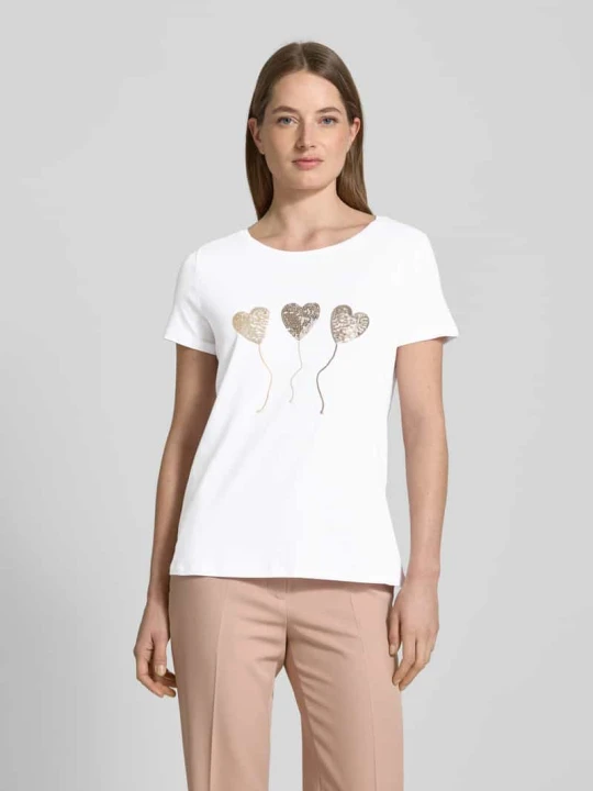 Zdjęcie produktu T-shirt z cekinowym obszyciem i okrągłym dekoltem MORE & MORE Złamany biały