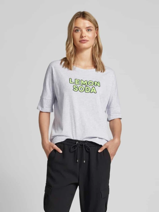 Zdjęcie produktu T-shirt z cekinowym obszyciem model ‘Dacina’ Lieblingsstück Jasnoszary melanż