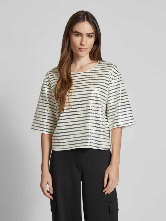 Zdjęcie produktu T-shirt z cekinowym obszyciem model ‘GARDONE’ Marella Złamany biały