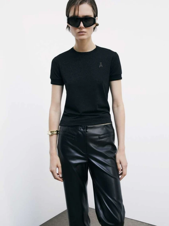 Zdjęcie produktu T-shirt z cienkiej dzianiny z logo ze strassami Patrizia Pepe czarny