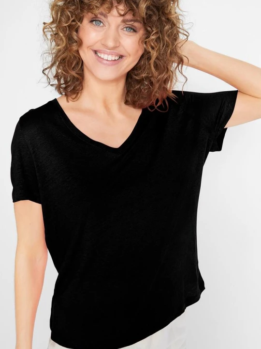 Zdjęcie produktu T-shirt z czystego lnu BonPrix czarny