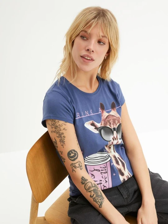 Zdjęcie produktu T-shirt z czystej bawełny BonPrix niebieski