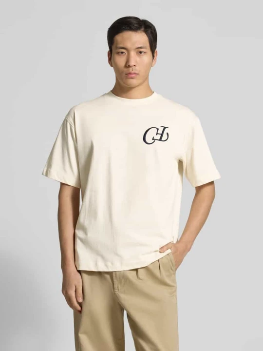 Zdjęcie produktu t-shirt z czystej bawełny model 'KARLBERG' Casual Friday Piaskowy