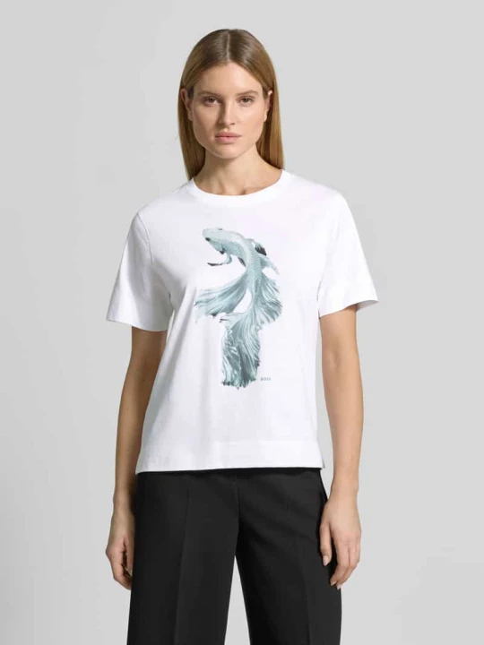 Zdjęcie produktu T-shirt z czystej bawełny o kroju regular fit model 'ELPHA' Boss Biały