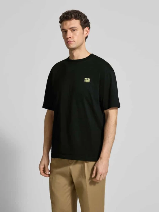 Zdjęcie produktu T-shirt z czystej bawełny o kroju regular fit model 'TE-BRUTALISM' Boss Czarny