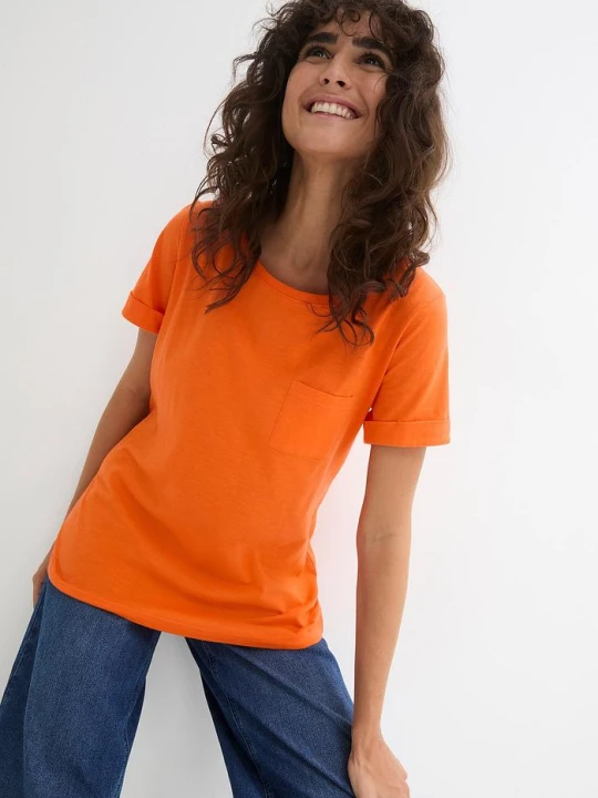 Zdjęcie produktu T-shirt z czystej bawełny organicznej BonPrix pomarańczowy