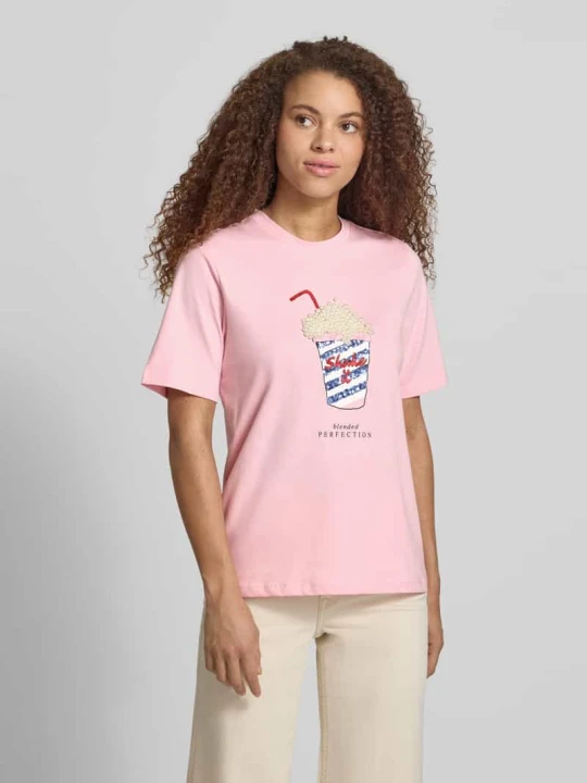 Zdjęcie produktu T-shirt z czystej bawełny organicznej o kroju regular fit model 'BURST' Only Różowy