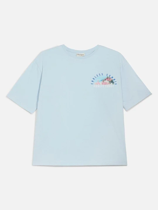 Zdjęcie produktu T-shirt z czystej bawełny organicznej, z dużym nadrukiem na plecach, loose fit BonPrix niebieski