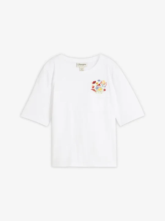 Zdjęcie produktu T-shirt z czystej bawełny organicznej, z haftem BonPrix biały