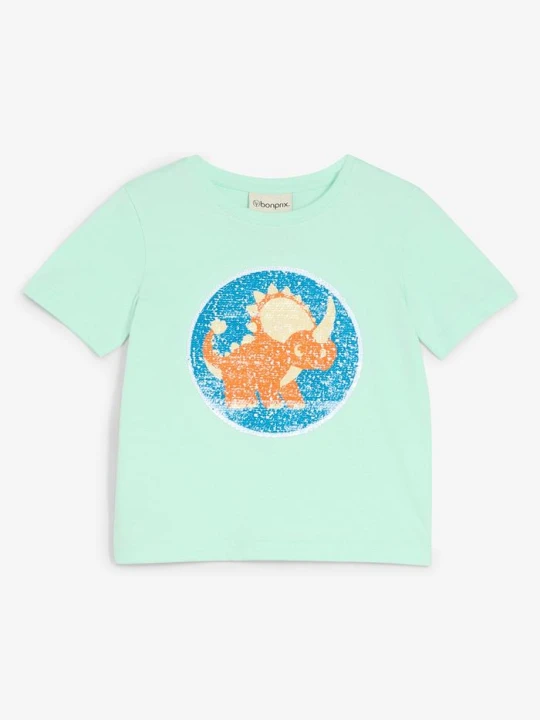 Zdjęcie produktu T-shirt z czystej bawełny organicznej zdobiony cekinami BonPrix zielony