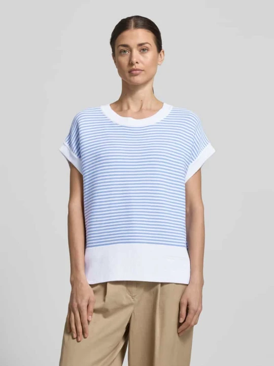 Zdjęcie produktu t-shirt z czystej bawełny w imitacja dzianiny model 'Kipe' JOOP! Błękitny
