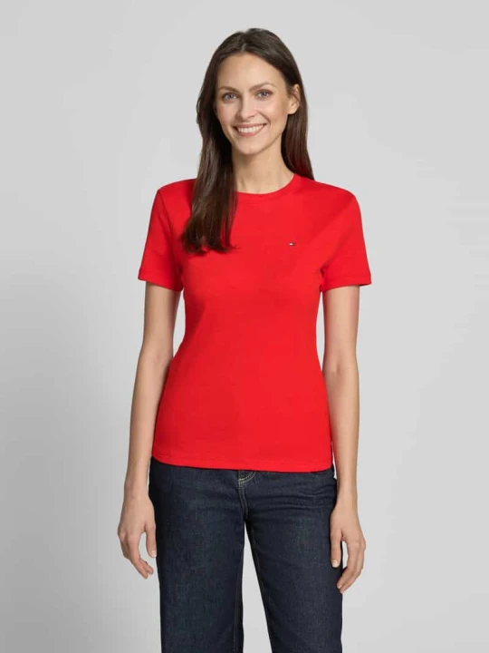 Zdjęcie produktu T-shirt z czystej bawełny w kroju slim fit Tommy Hilfiger Czerwony