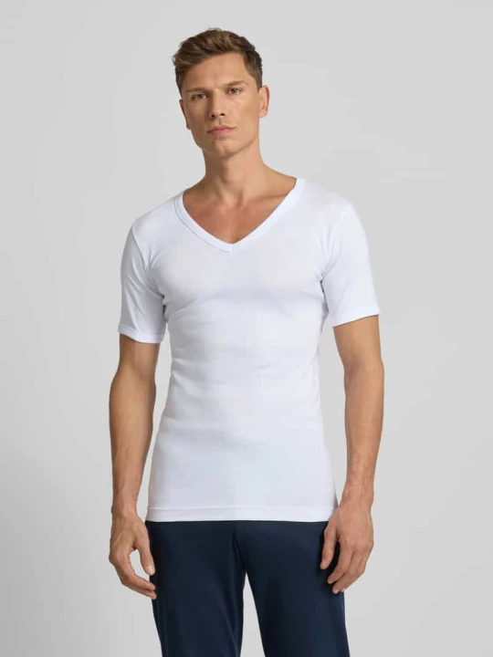 Zdjęcie produktu T-shirt z prążkowanym dekoltem w serek w Zestaw 2 szt. GÖTZBURG 1889 Biały