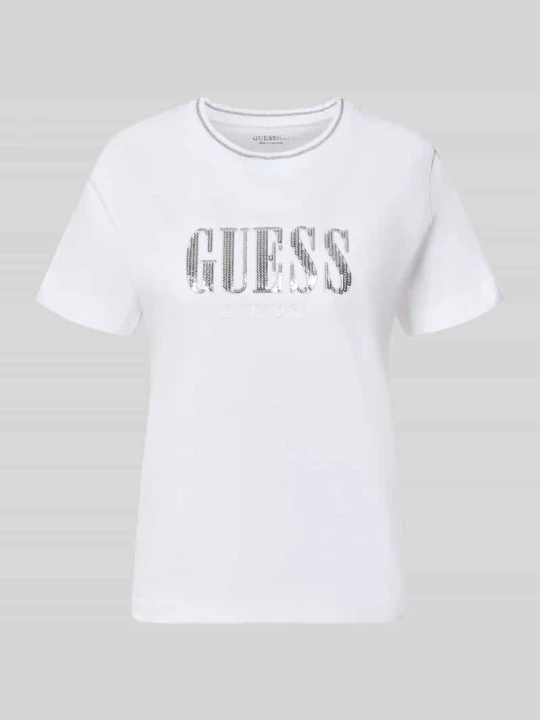 Zdjęcie produktu T-shirt z czystej bawełny z detalem z logo Guess Biały
